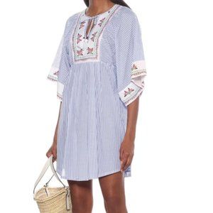 Tory Burch Women's Blue Embroidered Striped Kaftan